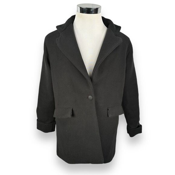 Dudley Stephens Fleece Peacoat Womens Medium Black Polyester Coat Jacket Stretch - Picture 1 of 9